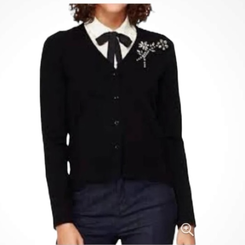 KATE SPADE BLACK RHINESTONE EMBELLISHED CARDIGAN LONG SLEEVE SWEATER